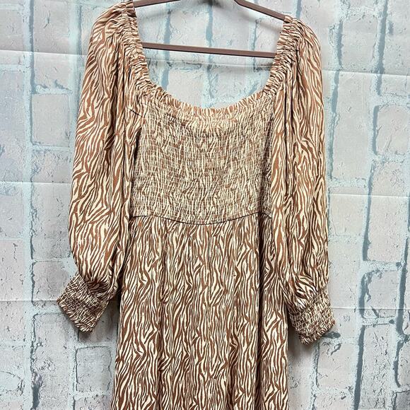 River Island Womens 100% Viscose Size 10 Brown Animal Print Shirred Midi Dress - Picture 6 of 13